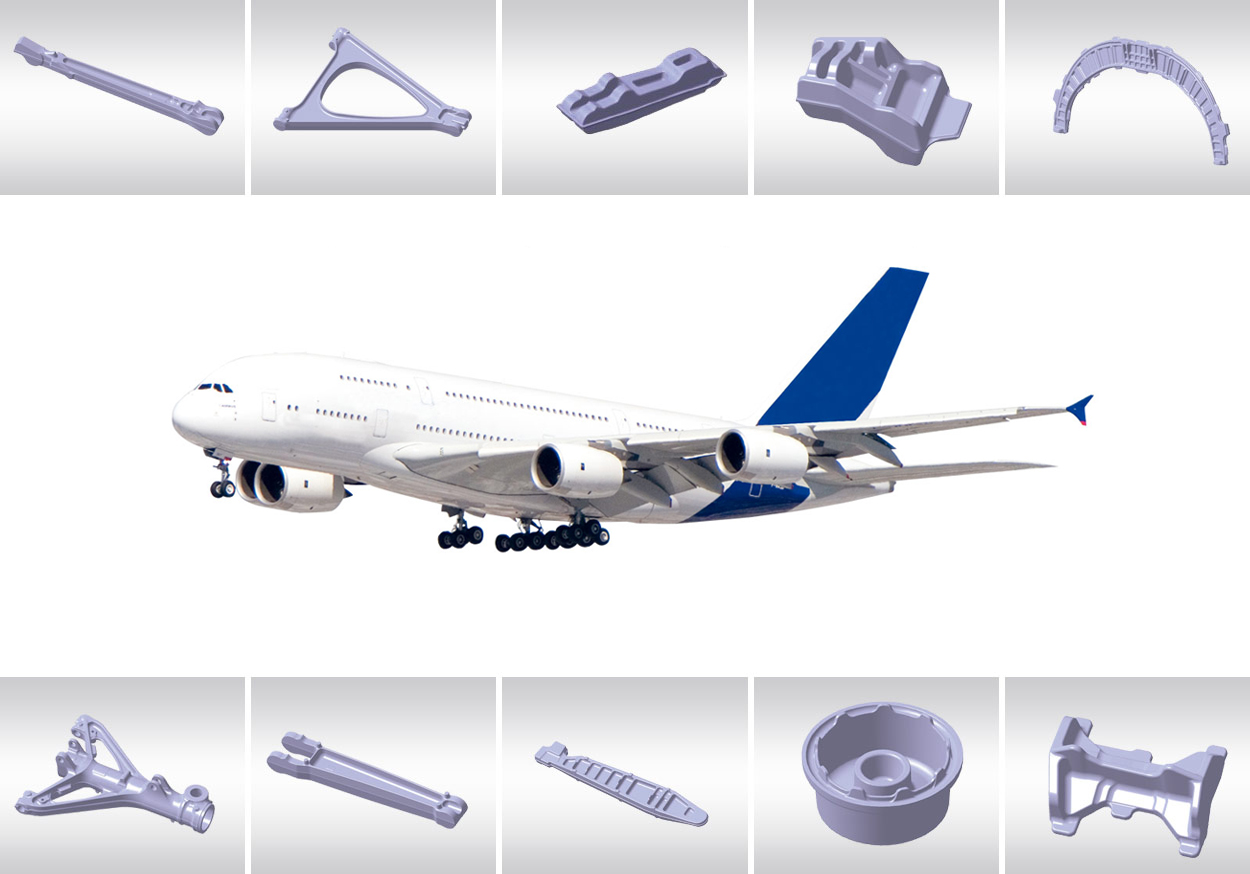 起落架及其支撐梁、機(jī)艙門框架、機(jī)翼、框架等鍛件，可生產(chǎn)機(jī)身上90% 以上的鍛件。.jpg